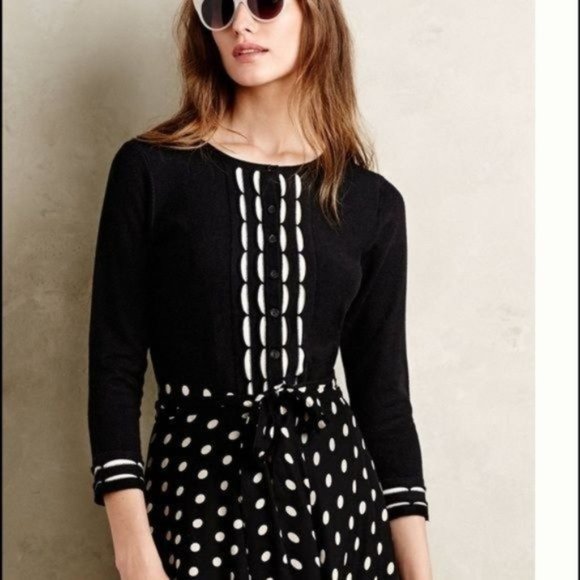 Anthropologie Sparrow Scalloped Striped Cardigan Black White S Small - Picture 3 of 11